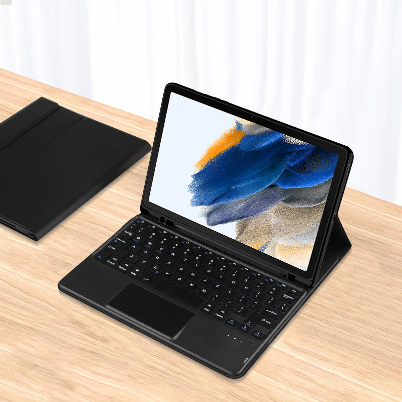 Pro Samsung Galaxy Tab A8 10.5 (2021) Bluetooth klávesnice + odnímatelné pouzdro z PU kůže se slotem pro pero a touchpadem Pro Samsung Galaxy Tab A8 10.5 (2021) Bluetooth klávesnice + odnímatelné pouzdro z PU kůže se slotem pro pero a touchpadem